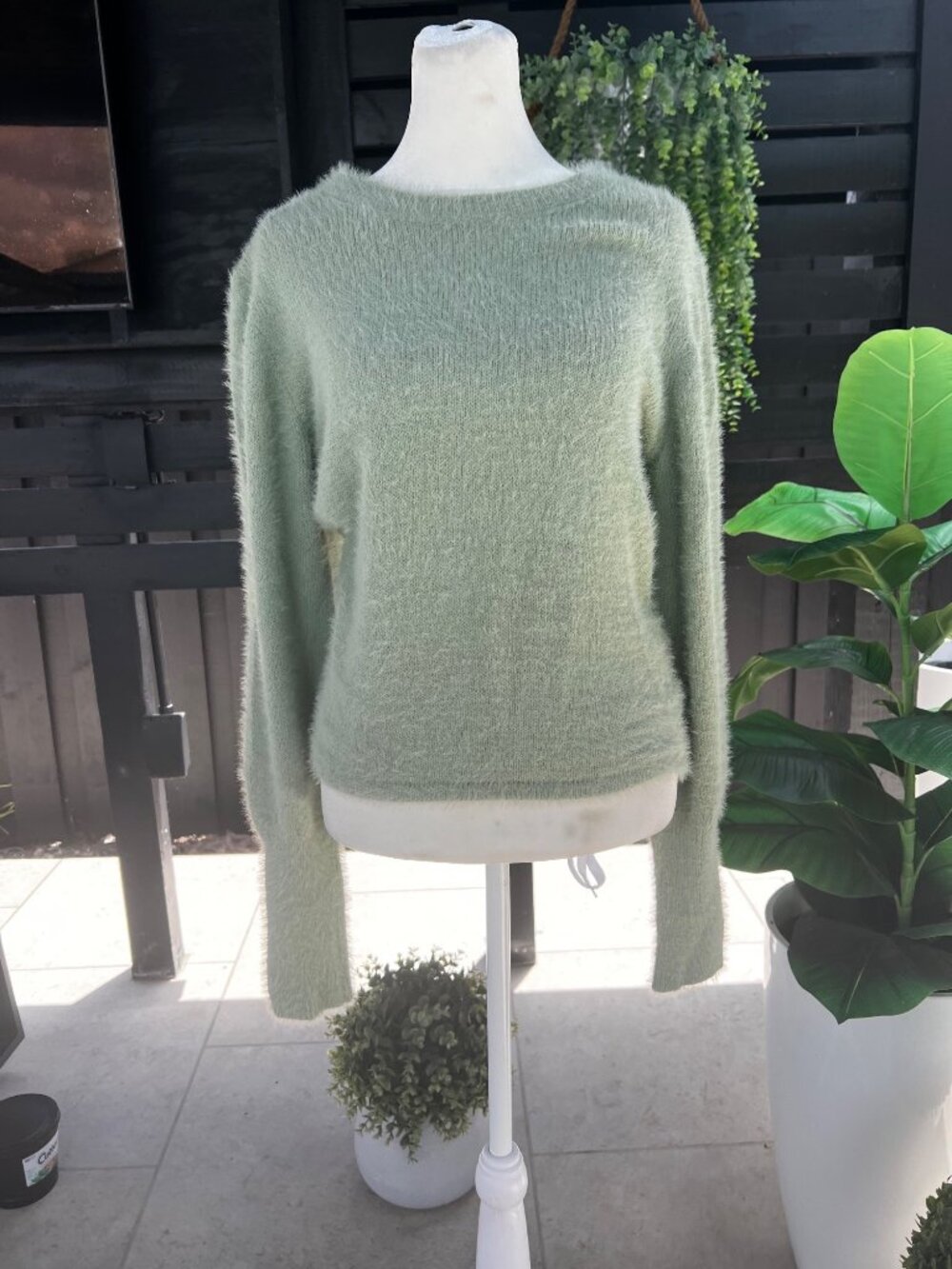 NWT mint pastel green fuzzy pullover sweater outerwear LARGE
